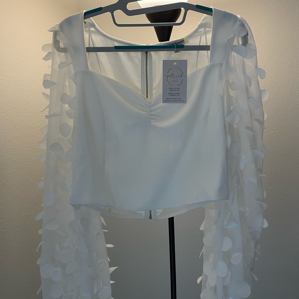 NWT White Blouse with Polka Dot Detail